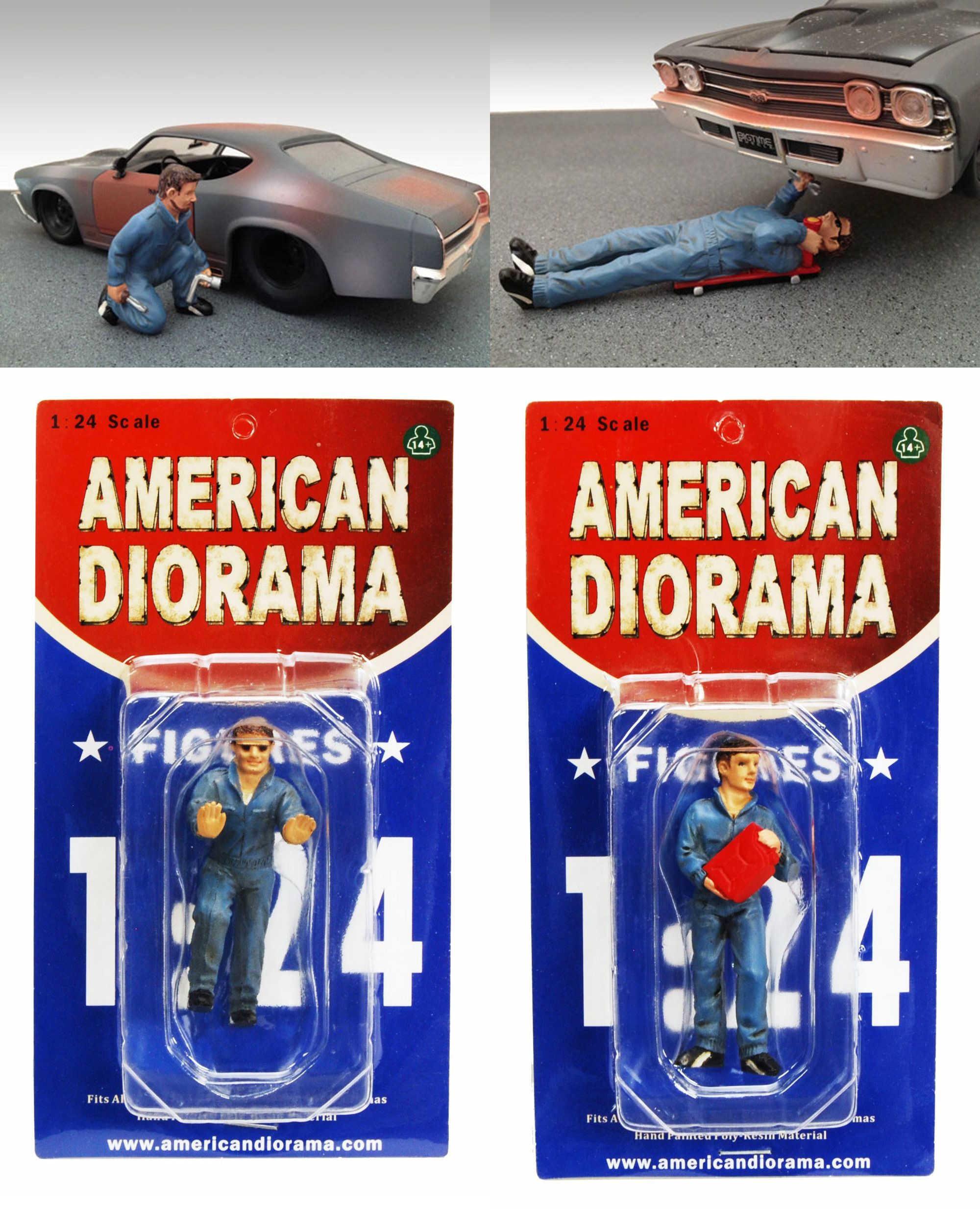 American Diorama Mechanics Set of 4 1/24 Scale Figurines Diecast Accessories